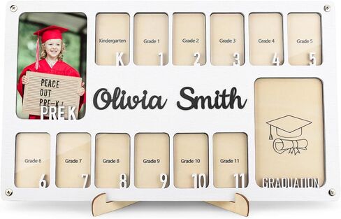 School Picture Frame Pre-K to 12, Personalized School Years Photo Frame K-12, Custom Wooden Grade Graduation Photo Name Frame in Saudi Arabia
