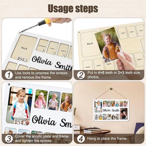 School Picture Frame Pre-K to 12, Personalized School Years Photo Frame K-12, Custom Wooden Grade Graduation Photo Name Frame in Saudi Arabia