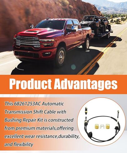 68261253AC Automatic Transmission Shifter Cable with Repair Kit Fits for Ram 2500 2012-2018,for Ram 3500 2011-2023,for Ram 4500 2011-2015,for Ram 5500 2011-2015,Replaces 68039341AE,68039341AB in Kuwait