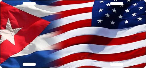 United States American Flag & Cuba Flag License Plate Cuban American Emblem Wave Version Flag Sign License Plate Patriotic National Emblem in Saudi Arabia