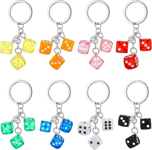 Nosiny 8 Pcs Dice Keychain Dice Bag Charm Colorful Casino Night Keychains Party Favor for Women Bag Purse Wallet Car Keyring Jewelry Birthday Poker Party Game Supplies in Saudi Arabia
