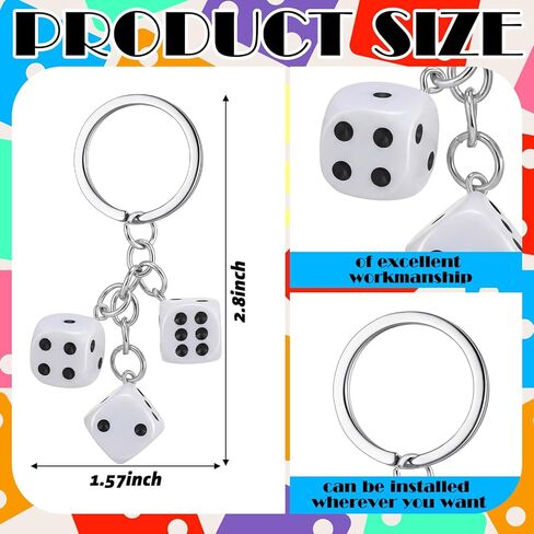Nosiny 8 Pcs Dice Keychain Dice Bag Charm Colorful Casino Night Keychains Party Favor for Women Bag Purse Wallet Car Keyring Jewelry Birthday Poker Party Game Supplies in Saudi Arabia