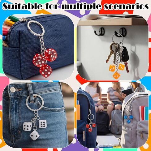 Nosiny 8 Pcs Dice Keychain Dice Bag Charm Colorful Casino Night Keychains Party Favor for Women Bag Purse Wallet Car Keyring Jewelry Birthday Poker Party Game Supplies in Saudi Arabia