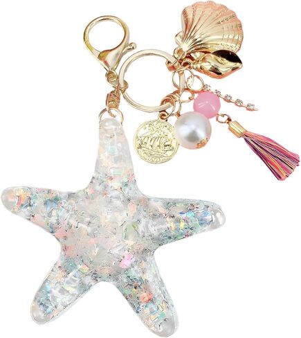 Angyape Cute Beach Keychain Starfish Pearl Seashell Keychain Purse Bag Charms for Handbags Summer Ocean Gifts for Women in Saudi Arabia