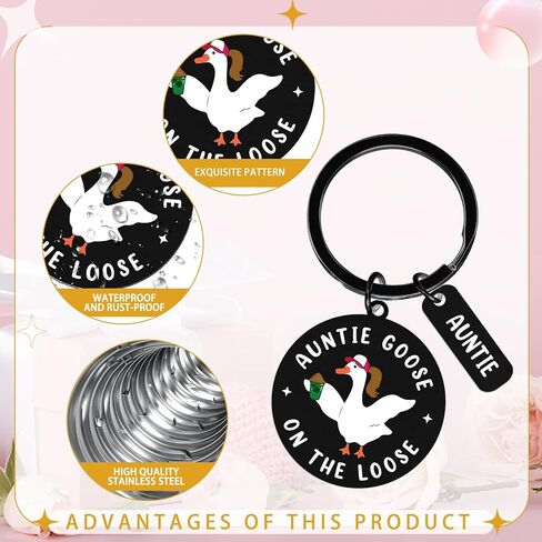 Funny Auntie Goose Gift Keychain Auntie Goose On the Loose Key Chain, Aunt Birthday Christmas Thanksgiving Easter Mothers Day Baptisms Gifts From Niece Nephew in Kuwait