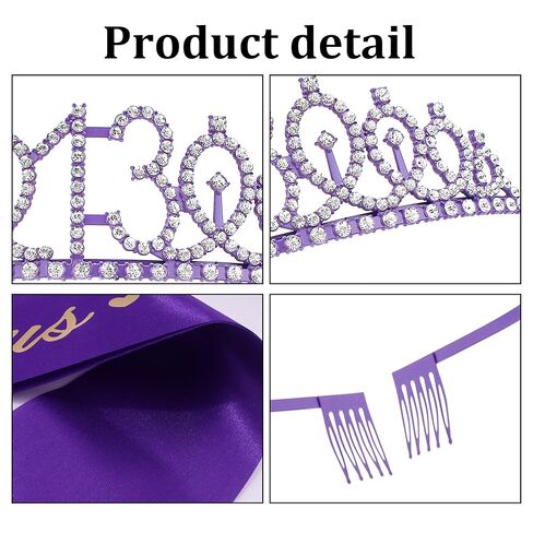 13th Birthday Decorations for Girls - Purple Sash, Tiara & Crown for Party in Kuwait