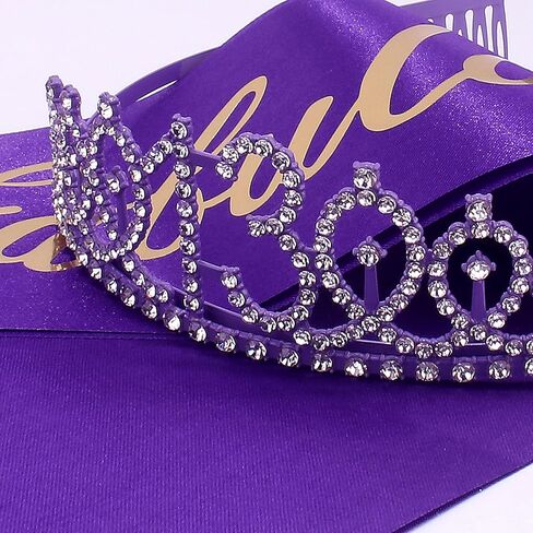 13th Birthday Decorations for Girls - Purple Sash, Tiara & Crown for Party in Kuwait