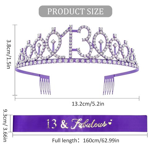 13th Birthday Decorations for Girls - Purple Sash, Tiara & Crown for Party in Kuwait