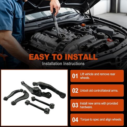 6 قطعة طقم ذراع التحكم في التعليق الخلفي والذراع الجانبي يناسب Ford Edge 2007-2010، لـ Lincoln MKX 2007-2010 يستبدل 7T4Z5500A 7T4Z5500AA 7T4Z5A649AA 522-024 524-044 K642096 K642097 528-067 in Kuwait
