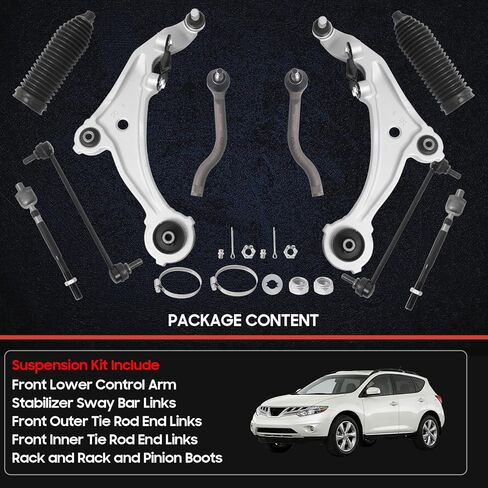 10Pcs Front Suspension Kit for 2009-2014 Nissan Murano, 2 Lower Control Arm w/Ball Joint 2 Sway Bar Link 4 Outer Inner Tie Rod End (# K622157 K622158 K750784 EV800639 ES800357 ES800358) in Kuwait