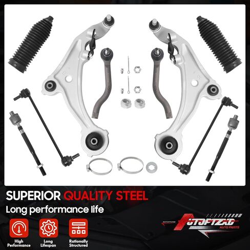 10Pcs Front Suspension Kit for 2009-2014 Nissan Murano, 2 Lower Control Arm w/Ball Joint 2 Sway Bar Link 4 Outer Inner Tie Rod End (# K622157 K622158 K750784 EV800639 ES800357 ES800358) in Kuwait