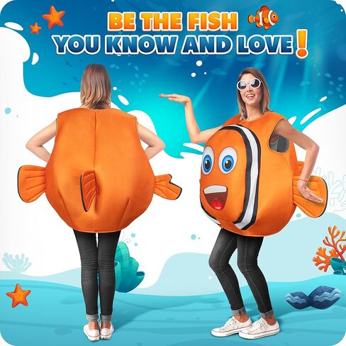 Zadin 2025 Clown Fish Costume, Finding Halloween Costume, Funny Sea Creature Costumes, Fish Onesie,Ocean Sea Clownfish Costumes in Kuwait