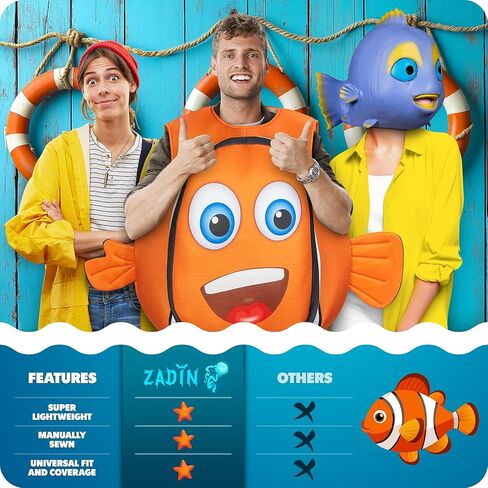 Zadin 2025 Clown Fish Costume, Finding Halloween Costume, Funny Sea Creature Costumes, Fish Onesie,Ocean Sea Clownfish Costumes in Kuwait