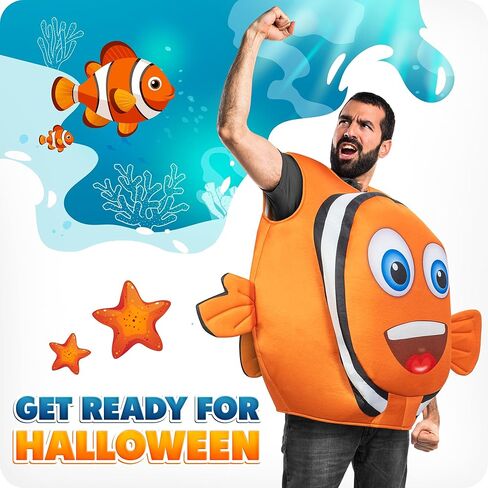 Zadin 2025 Clown Fish Costume, Finding Halloween Costume, Funny Sea Creature Costumes, Fish Onesie,Ocean Sea Clownfish Costumes in Kuwait