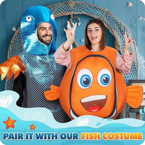 Zadin 2025 Clown Fish Costume, Finding Halloween Costume, Funny Sea Creature Costumes, Fish Onesie,Ocean Sea Clownfish Costumes in Kuwait