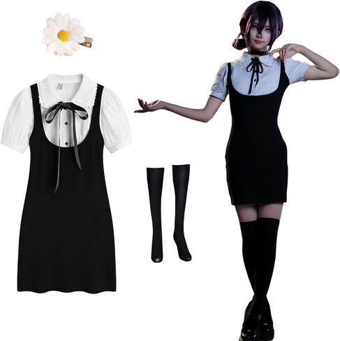 Adult Women's Clothing Reze White Shirt, Black Dress, School Uniform Full Set Dress, Halloween Party in Saudi Arabia