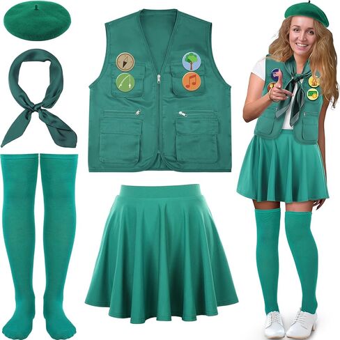 13 Pcs Woman Halloween Scout Costume Cosplay Uniform with Vest Skirt Beret Tie Sock Badge for Women Dress up Party in Saudi Arabia