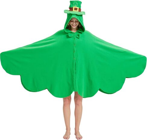 St. Patrick’s Day Costume Irish Leprechaun Cosplay Poncho Green Shamrock Shape Cloak for Women and Men in Kuwait