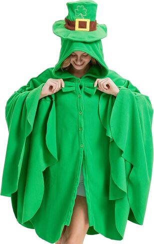 St. Patrick’s Day Costume Irish Leprechaun Cosplay Poncho Green Shamrock Shape Cloak for Women and Men in Kuwait