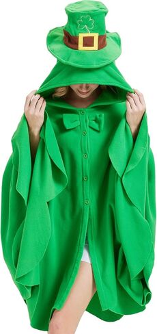 St. Patrick’s Day Costume Irish Leprechaun Cosplay Poncho Green Shamrock Shape Cloak for Women and Men in Kuwait