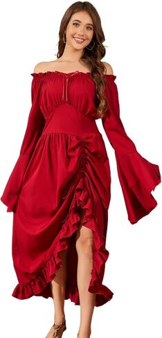 Populus عصر النهضة زي المرأة القرون الوسطى القراصنة فايكنغ كم طويل جرس القوطية اللباس لجميع القديسين in Kuwait