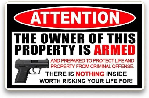 Gun Sign, The Owner Of This Property Is Armed Sign Sticker, 5.9x3.7 Inches, in Saudi Arabia