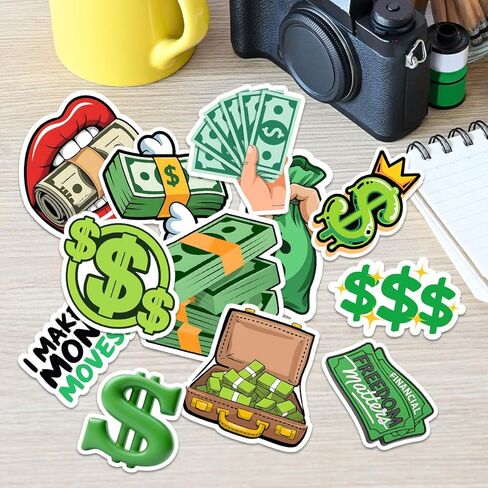 12 Pcs Money Stickers, Cash Dollar Sign Vinyl Decals, Funny Rich Life Quotes and Financial Freedom Designs, Waterproof Stickers for Laptop, Water Bottle, Notebook, Gift for Entrepreneurs in Saudi Arabia