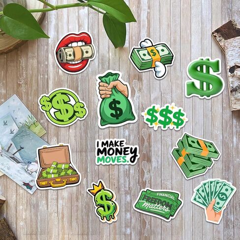 12 Pcs Money Stickers, Cash Dollar Sign Vinyl Decals, Funny Rich Life Quotes and Financial Freedom Designs, Waterproof Stickers for Laptop, Water Bottle, Notebook, Gift for Entrepreneurs in Saudi Arabia