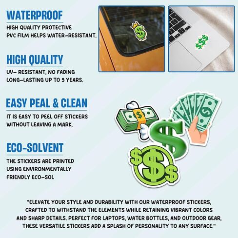 12 Pcs Money Stickers, Cash Dollar Sign Vinyl Decals, Funny Rich Life Quotes and Financial Freedom Designs, Waterproof Stickers for Laptop, Water Bottle, Notebook, Gift for Entrepreneurs in Saudi Arabia