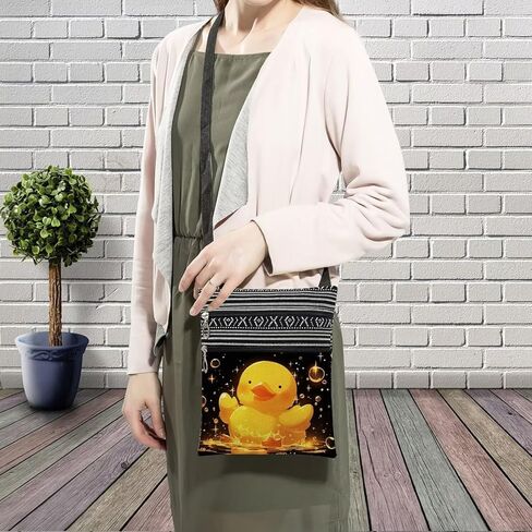 Rubber Duck Messenger Bag Small Ethnic Pattern Printed Adjustable Strap Crossbody Zipper Bag Rubber Duck Phone Bag Wallet Cute Shoulder Handbag for Women Friends -1 in Saudi Arabia