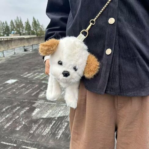 Labrador Dog Crossbody Bag, Dog Shoulder Bag Messenger Bag, Cute Animals Plush Purse Novelty Bag with Zipper for Women (White and Brown) in Saudi Arabia