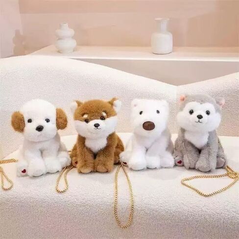 Labrador Dog Crossbody Bag, Dog Shoulder Bag Messenger Bag, Cute Animals Plush Purse Novelty Bag with Zipper for Women (White and Brown) in Saudi Arabia