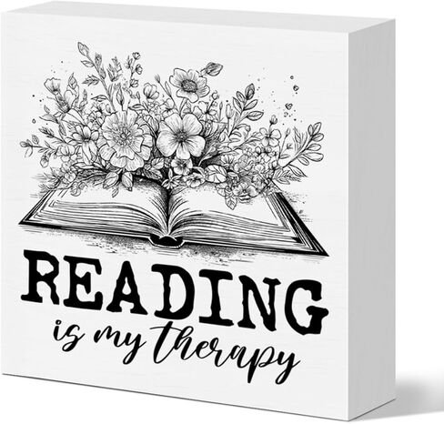 Book Lover Desk Decor Wooden Sign, Reading Nook Decoration for Home Library Girl Bedroom Bookworm Bookish Gifts for Women Book Lover Nerd Reader Librarian, Reading Is My Therapy in Kuwait