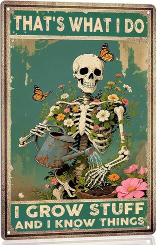 Retro Garden Metal Signs Vintage Skull Poster - No Rain No Flowers Sign, Floral Skull & Umbrella Wall Art Decor for Home, Garden, Bedroom, Living Room 8x12 Inch in Saudi Arabia