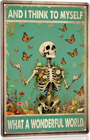 Retro Garden Metal Signs Vintage Skull Poster - No Rain No Flowers Sign, Floral Skull & Umbrella Wall Art Decor for Home, Garden, Bedroom, Living Room 8x12 Inch in Saudi Arabia