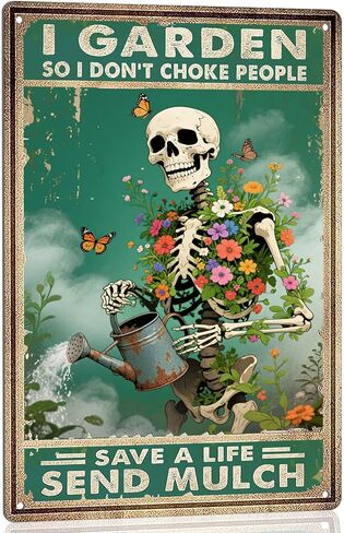 Retro Garden Metal Signs Vintage Skull Poster - No Rain No Flowers Sign, Floral Skull & Umbrella Wall Art Decor for Home, Garden, Bedroom, Living Room 8x12 Inch in Saudi Arabia