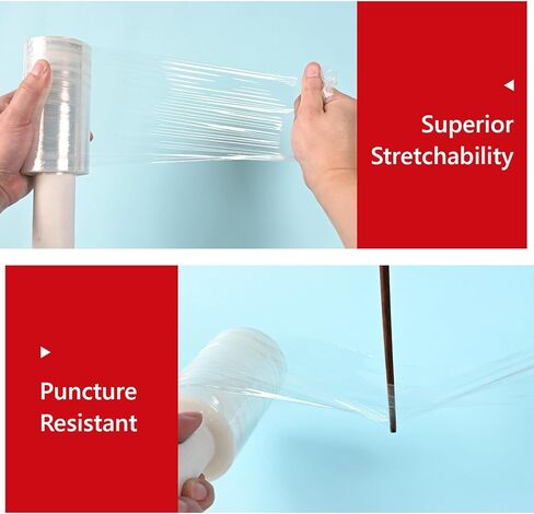 1 Pack Stretch Wrap Film with Handle, 3.94 Inch x 492 Ft Industrial Strength Hand Stretch Wrap, Heavy Duty Self Adhering Plastic Pallet Shrink Film for Packing Moving and Storage, Clear in Kuwait