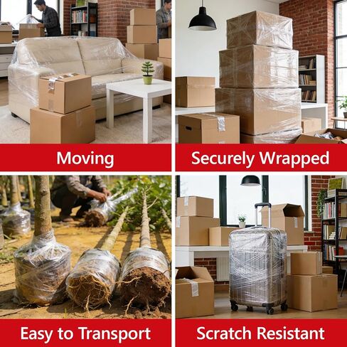 1 Pack Stretch Wrap Film with Handle, 3.94 Inch x 492 Ft Industrial Strength Hand Stretch Wrap, Heavy Duty Self Adhering Plastic Pallet Shrink Film for Packing Moving and Storage, Clear in Kuwait