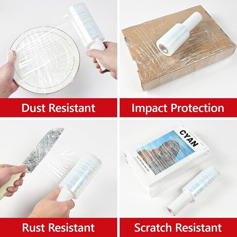 1 Pack Stretch Wrap Film with Handle, 3.94 Inch x 492 Ft Industrial Strength Hand Stretch Wrap, Heavy Duty Self Adhering Plastic Pallet Shrink Film for Packing Moving and Storage, Clear in Kuwait