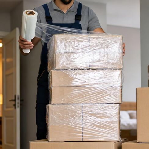 1 Pack Stretch Wrap Film with Handle, 3.94 Inch x 492 Ft Industrial Strength Hand Stretch Wrap, Heavy Duty Self Adhering Plastic Pallet Shrink Film for Packing Moving and Storage, Clear in Kuwait