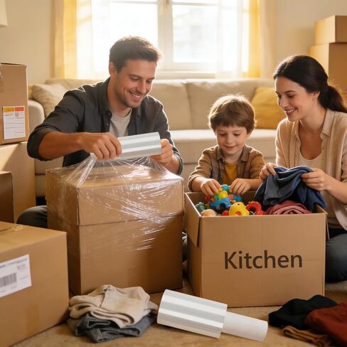 1 Pack Stretch Wrap Film with Handle, 3.94 Inch x 492 Ft Industrial Strength Hand Stretch Wrap, Heavy Duty Self Adhering Plastic Pallet Shrink Film for Packing Moving and Storage, Clear in Kuwait