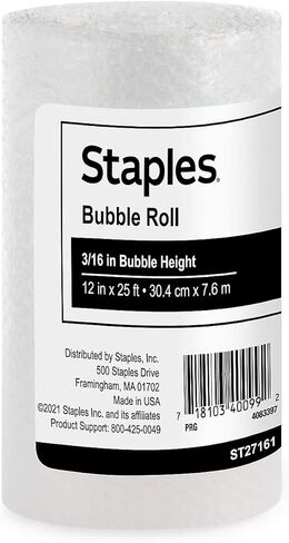 Staples 3/16" Bubble Cushioning Roll, 12" x 25’, Lightweight Protective Packing Wrap for Mailing & Shipping in Saudi Arabia