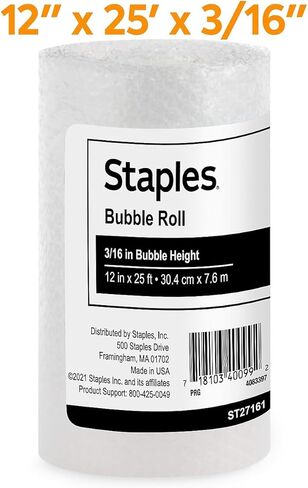 Staples 3/16" Bubble Cushioning Roll, 12" x 25’, Lightweight Protective Packing Wrap for Mailing & Shipping in Saudi Arabia