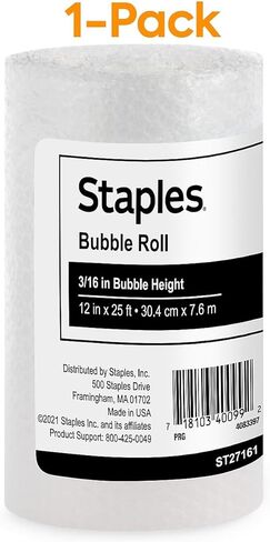Staples 3/16" Bubble Cushioning Roll, 12" x 25’, Lightweight Protective Packing Wrap for Mailing & Shipping in Saudi Arabia