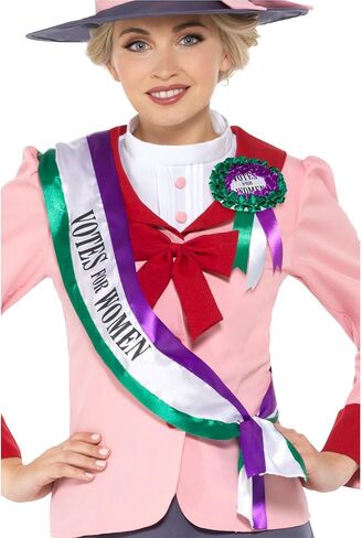 مجموعة أزياء Smiffys الفيكتورية Suffragette، تتضمن وشاح ووردة "أصوات للنساء"، باللون الأرجواني والأبيض والأخضر، فستان فاخر تاريخي، إكسسوار أزياء تحت عنوان حقوق المرأة، زي يوم الكتاب العالمي in Saudi Arabia