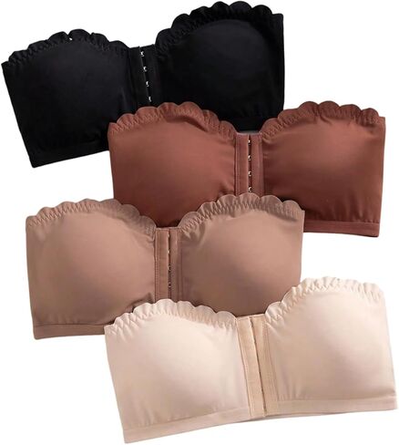 OYOANGLE Women's Front Closure Strapless Bra 4 Pack Scallop Trim Wireless Padded Push Up Bras in Saudi Arabia