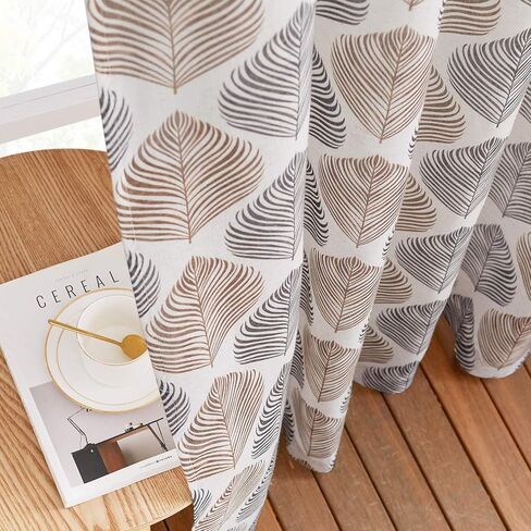Leaf Pattern Semi Sheer Window Curtains 63 Length, Farmhouse Weave Privacy with Light Balance Textured Vertical Drapes for Nursery, 50" Wide, 1 Panel, Taupe & Black in Saudi Arabia