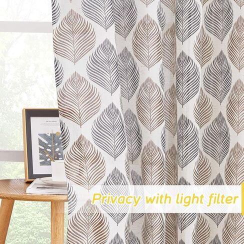 Leaf Pattern Semi Sheer Window Curtains 63 Length, Farmhouse Weave Privacy with Light Balance Textured Vertical Drapes for Nursery, 50" Wide, 1 Panel, Taupe & Black in Saudi Arabia