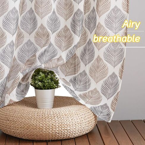 Leaf Pattern Semi Sheer Window Curtains 63 Length, Farmhouse Weave Privacy with Light Balance Textured Vertical Drapes for Nursery, 50" Wide, 1 Panel, Taupe & Black in Saudi Arabia