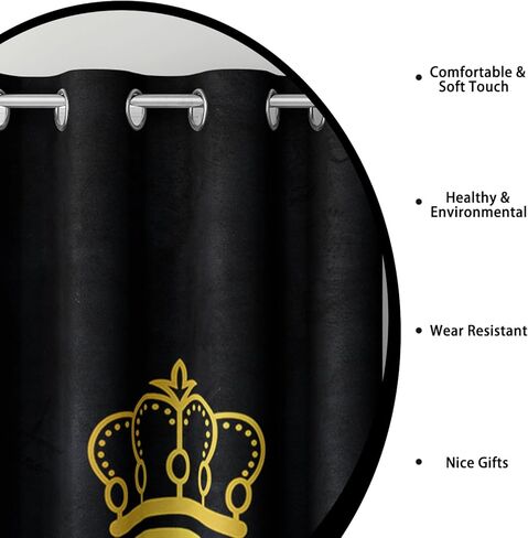 AILONEN Grey and Black Window Curtain,K and Q Crown Printed Drapes Gifts(2 Panels Set),King Queen Themed Minimalist Window Treatments Drapes for Bedroom Living Room 42" W x 63" H Home Decor in Kuwait